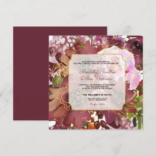 Invitation Élégant Corail Doré Bourgogne Bohème Floral Mariag