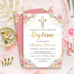Invitation Élégant corail rose Floral Parties scintillant or