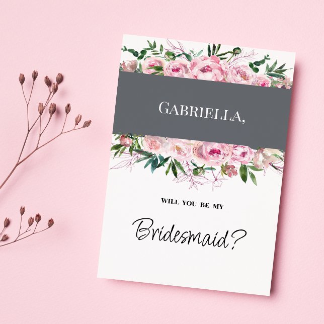 Invitation Elégant corail rose peony floral été Bridesmaid (Elegant pink coral peony floral summer Bridesmaid )