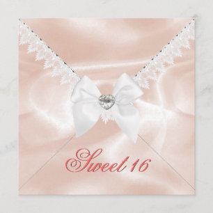 Invitation Elégant corail satiné Coup de coeur 16 Anniversair