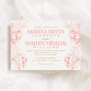 Invitation Elegant Coral and Gold Floral Peony Wedding
