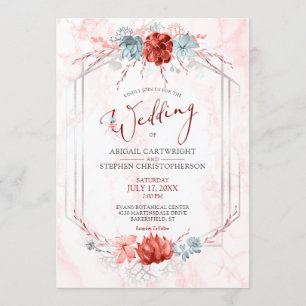 Invitation Élégant Coral Floral Mariage géométrique de marbre