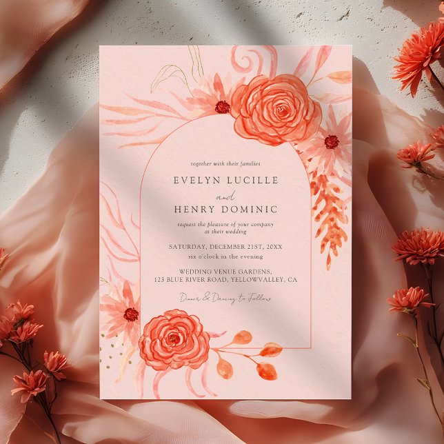 Invitation Elegant Coral Floral Terracotta Wedding (Créateur téléchargé)