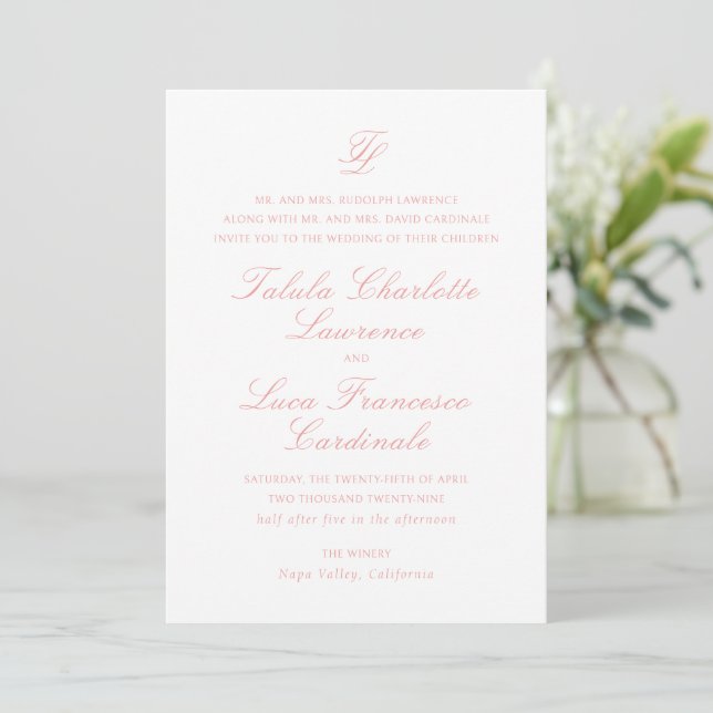 Invitation Élégant Coral rose Mariage traditionnel (Debout devant)