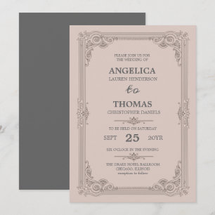 Invitation Elégant Coral Vintage Cadre Mariage