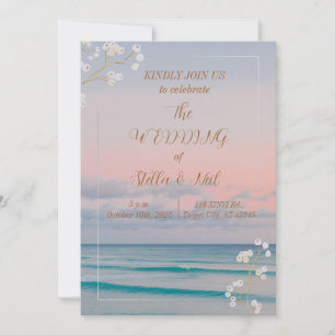 Invitation Elégant coucher de soleil Blue Ocean Beach Mariage