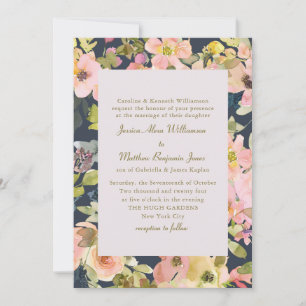 Invitation Elégant couleur d'eau rose marine Floral Mariage o