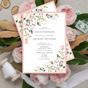 Invitation Elégant couleur rose pâle Mariage floral