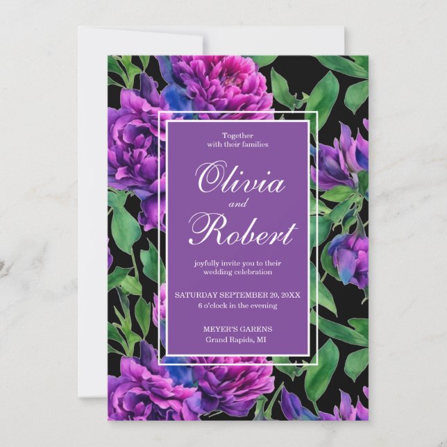 Invitation Elégant couleur violet florale mariage de fleurs (Devant)