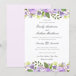 Invitation Elégant couleur violet Mariage floral