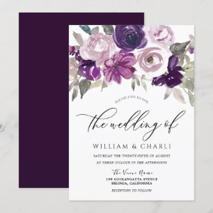 Invitation Elégant couleur violet Mariage floral