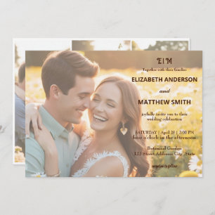 Invitation Elégant couple portrait rustique 4 mariage photo