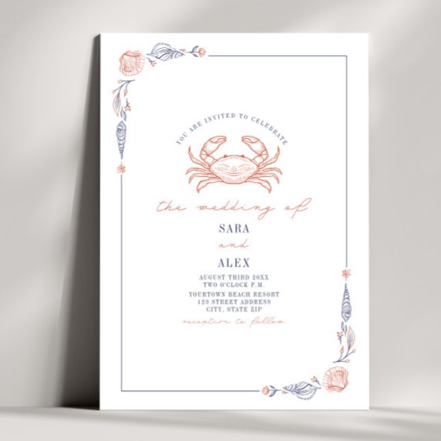 Invitation Elégant crabe de mariage rustique rouge et bleu pl (Créateur téléchargé)