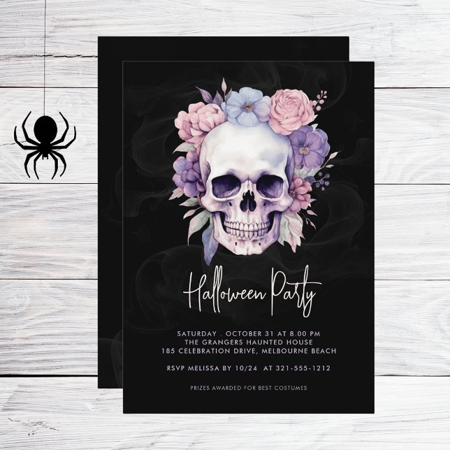 Invitation Elégant crâne et Floral Gothic Halloween Party (Créateur téléchargé)