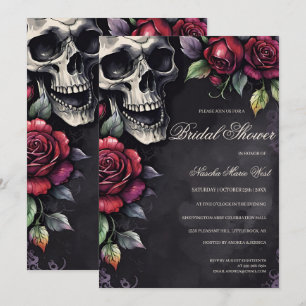 Invitation Elégant crâne gothique et Fête des mariées Rose