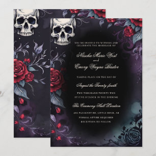 Invitation Elégant crâne gothique et Mariage Rose
