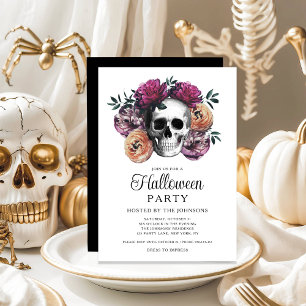 Invitation Elégant crâne gothique floral Halloween