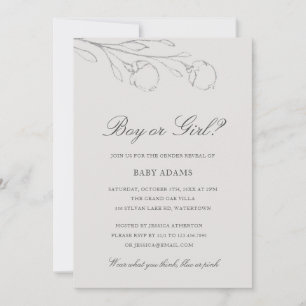 Invitation Elégant crayon gris Croquis Fleurs Révélation de g