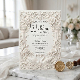 Invitation Elegant Cream Faux Sculpted Swans Wedding  
