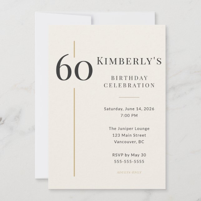Invitation Elegant Cream & Gold 60th Birthday (Devant)