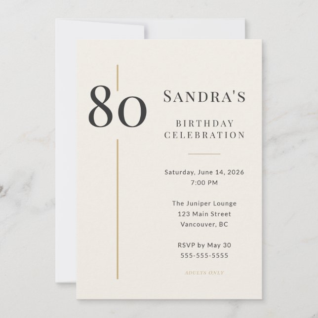 Invitation Elegant Cream & Gold 80th Birthday (Devant)