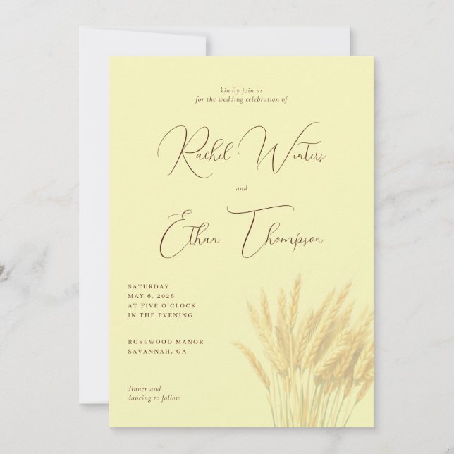 Invitation Elegant Cream Wheat Illustration (Devant)