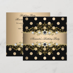 Invitation Élégant Crème Beige Or Noir Anniversaire à pois