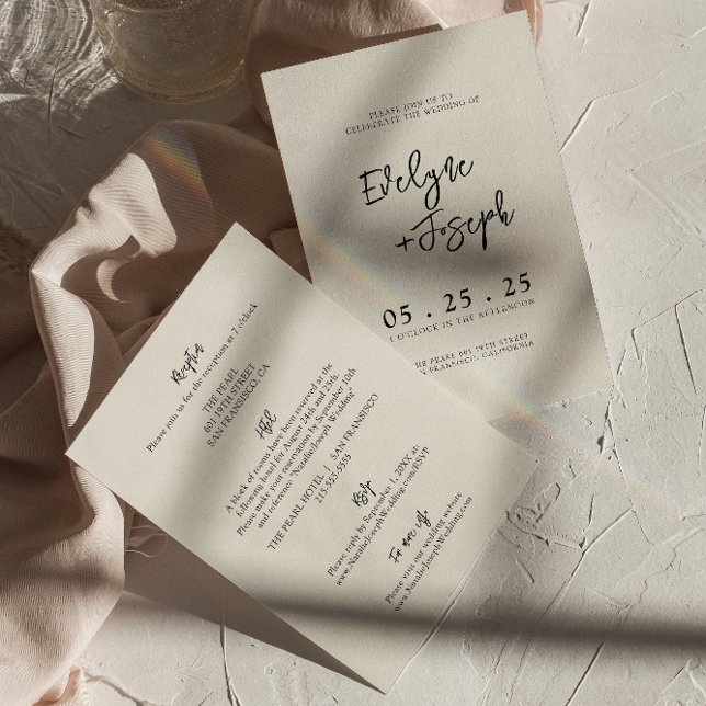 Invitation Élégant Crème Boho Minimal tout en un Mariage (Créateur téléchargé)
