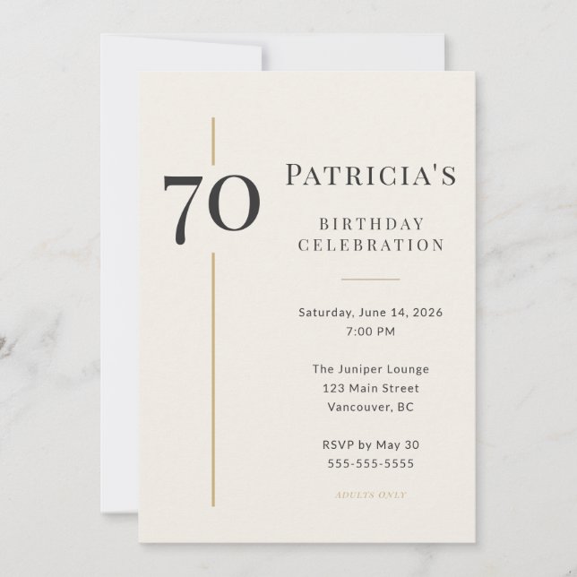 Invitation Élégant Crème & Or 70e Anniversaire (Devant)