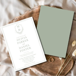 Invitation Élégant Crest Dusty Sage Vert minimaliste Mariage