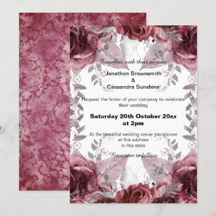 INVITATION ELEGANT CRIMSON FLORAL RED PARTIES SCINTILLANT MAR