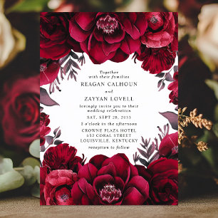 Invitation Élégant Crimson profond Rouge Floral Mariage roman
