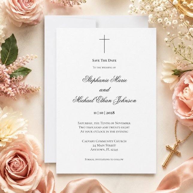 Invitation Élégant Croix Chrétienne Église Date de Sauvegarde (Créateur téléchargé)