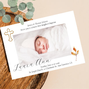 Invitation Elégant Croix minimal Baby Photo Baptême