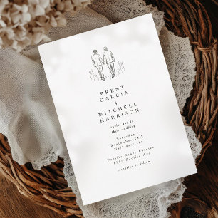 Invitation Elégant croquis Deux pièces Mariage gay