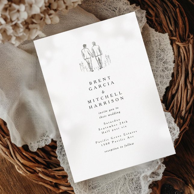 Invitation Elégant croquis Deux pièces Mariage gay (Créateur téléchargé)