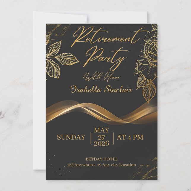 Invitation Elegant Customizable Gold Floral Retirement Party  (Devant)
