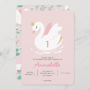 Invitation élégant cygne rose girly pour enfants
