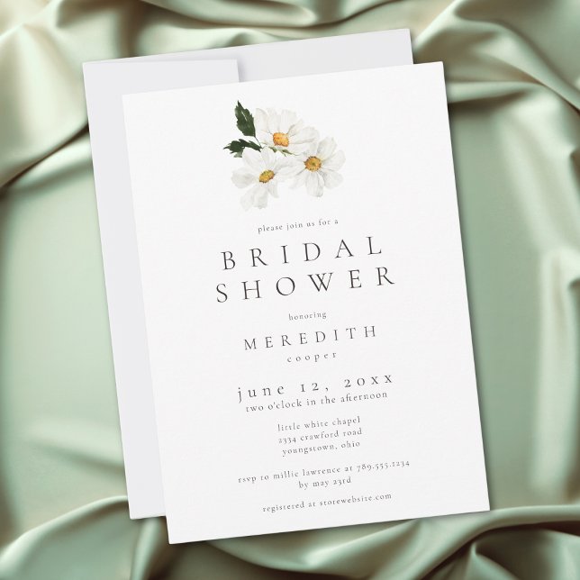 Invitation Élégant Daisy Aquarelle Mariage Minimaliste (Elegant Daisy Watercolor Minimal Bridal Shower Invitation)