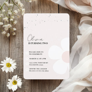 Invitation Elégant Daisy Pastel Rose Girl Anniversaire