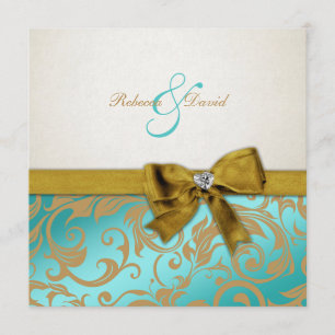 Invitation Élégant Damas bleu Turquoise avec arc diamant