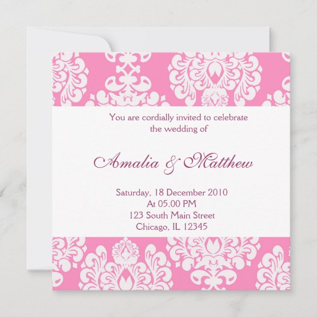 Invitation Élégant Damas de mariage (Devant)