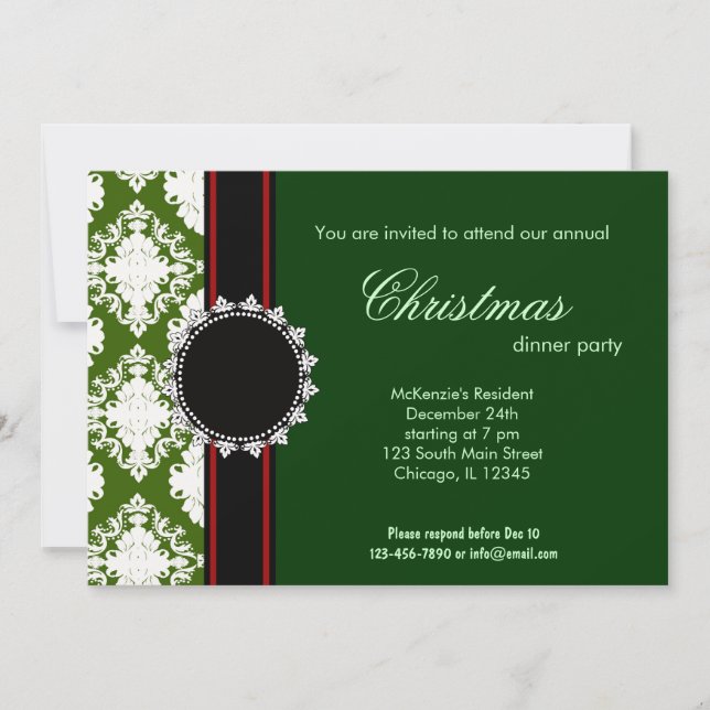 Invitation Élégant Damas de Noël (Devant)