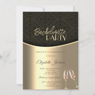 Invitation Élégant damas noir or enterrement de vie de jeune