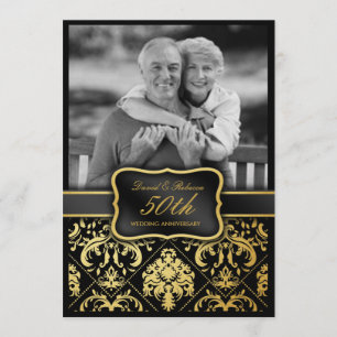 Invitation Élégant Damask Or 50e Anniversaire de Mariage