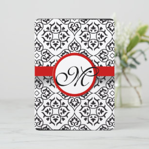 Invitation Elégant Damask Side Borders Red Trim Mariage