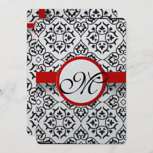 Invitation Elégant Damask Side Borders Red Trim Mariage