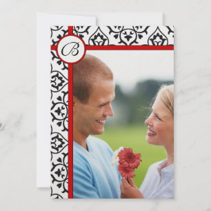 Invitation Elégant Damask Side Borders Red Trim Mariage