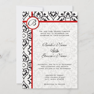 Invitation Elégant Damask Side Borders Red Trim Mariage