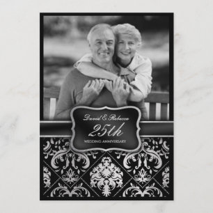Invitation Élégant Damassé Argent 25e Anniversaire de Mariage